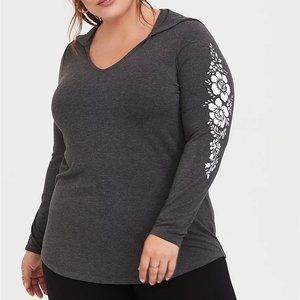 Torrid Charcoal Grey Floral Sleeve Hoodie Size 4